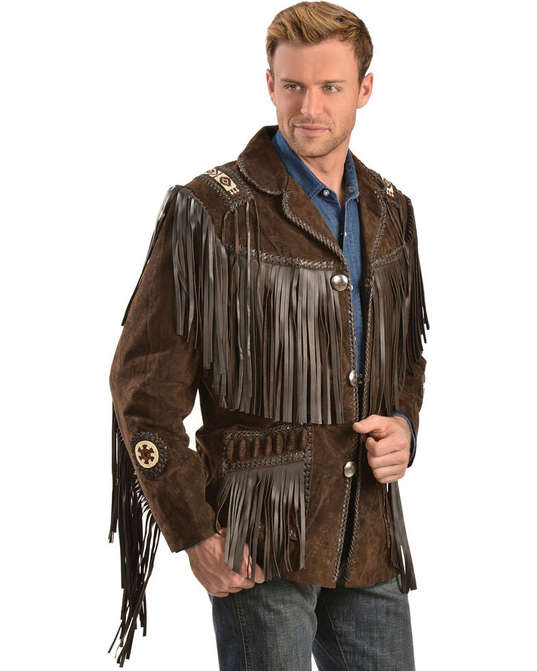 Classic Suede Leather Jacket with Leather Fringes and handcrafted