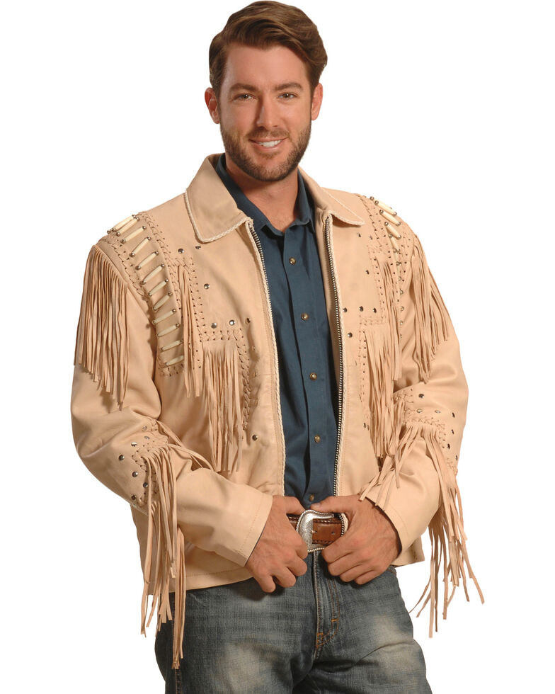 Quality Cowboy Jackets Mens Traditional Cowboy Western Leather Jacket Coat with Fringe Native American Jacket Suede Beaded (L) Black, Large