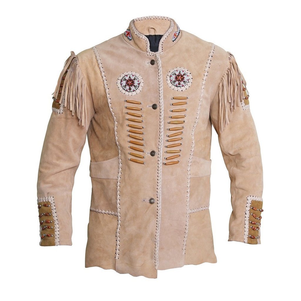 Men's Traditional Cowboy Western on sale Leather Jacket Coat with Fringe Native American Jacket Suede Beaded